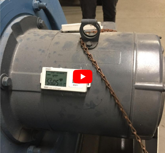 Figure 1. Onset HOBO UX90-004 installed on a pump motor casing and measuring runtime.